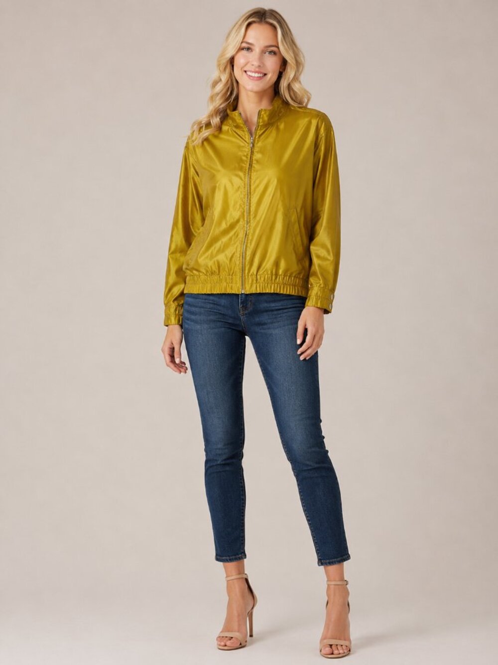 St. John Windbreaker Jacket Iridescent Zip-up Jacket Gold Lightweight M#A0567